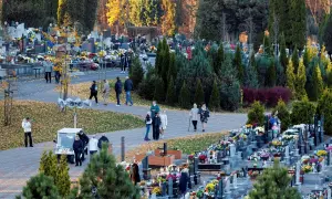 Cmentarz wczesnym popołudniem, ludzie odwiedzają groby. Prognoza pogody na Wszystkich Świętych zapowiadała chłód, ale bez opadów.