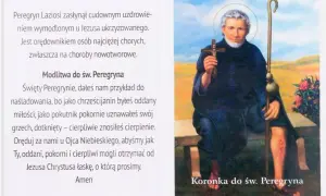 Święty włoski Peregryn, uzdrowiciel chorych, w modlitwie o łaskę.
