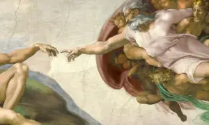 Stworzenie Adama. Bóg wyciąga rękę do człowieka, jak Kuba Bogu, tak Bóg Kubie.