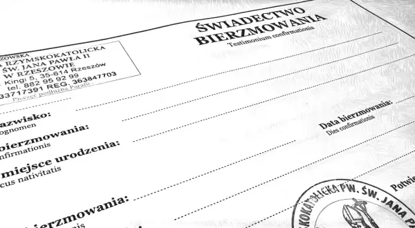 Świadectwo bierzmowania z parafii św. Jana Pawła II w Rzeszowie. Tutaj dowiesz się, gdzie odebrać zaświadczenie o bierzmowaniu.