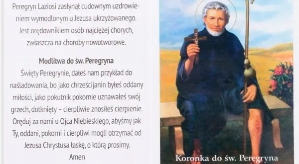Święty włoski Peregryn, uzdrowiciel chorych, w modlitwie o łaskę.