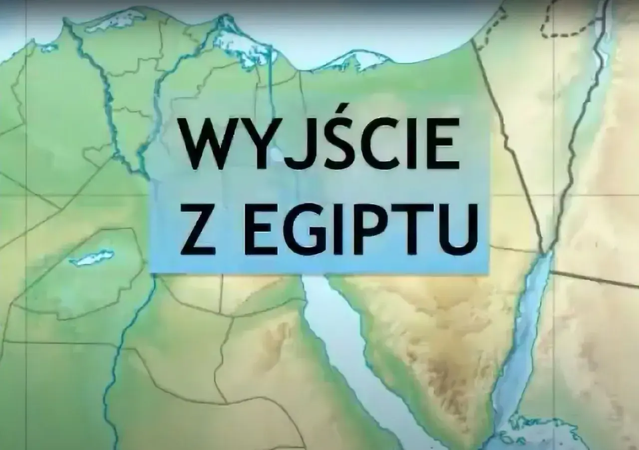 Mapa Bliskiego Wschodu z napisem "Wyjście z Egiptu". Mojżesz wyprowadził ich z Egiptu, prowadząc przez pustynię.