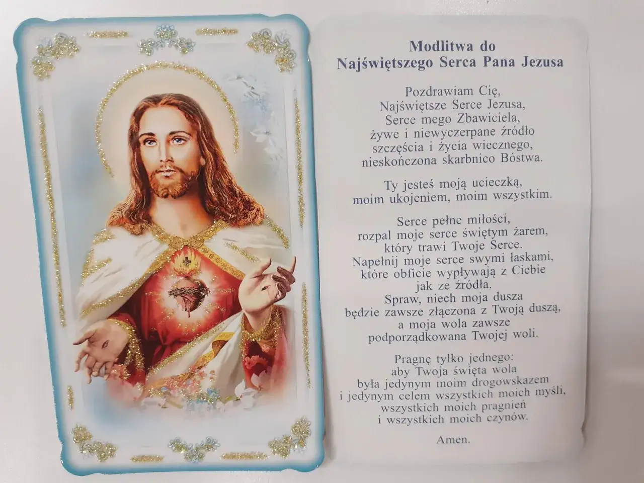 Obrazek z modlitwą do Najświętszego Serca Pana Jezusa, nawiązujący do psalmów, np. psalm 86.